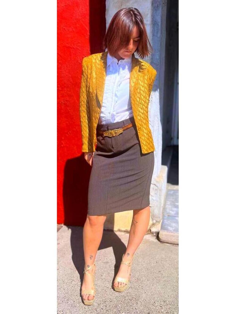 Vintage 1980s GAP Brown Pinstripe Wool Blend Stretch Pencil Skirt – Size 6
